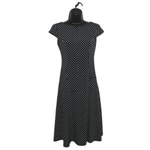 𝅺Joseph Ribkoff Polka Dot Short Sleeve Round Neck Mini Black Flowy Dress